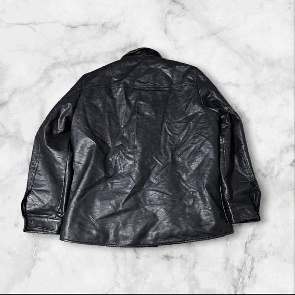 Levis Faux Leather Trucker Sherpa-Lined Jacket Black Zip Snap Button Biker Men L - Picture 3 of 16